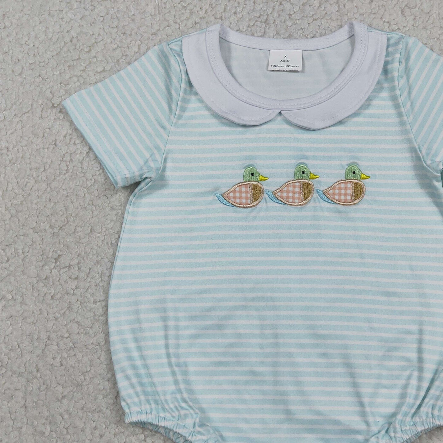 SR4081 RTS NO MOQ （In stock）Short sleeves duck embroidery baby boy summer romper