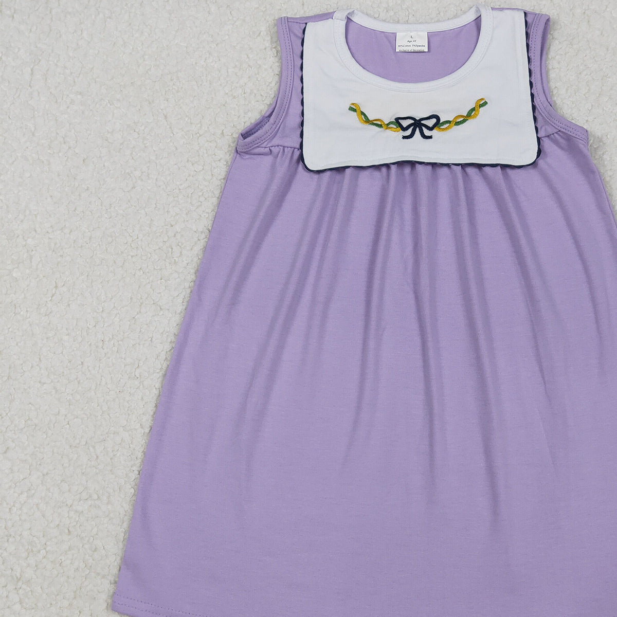 11.3 RTS NO MOQ （In stock）GSD2832 Embroidery Bows Baby Girls Sleeveless Mardigras Knee Length Dresses