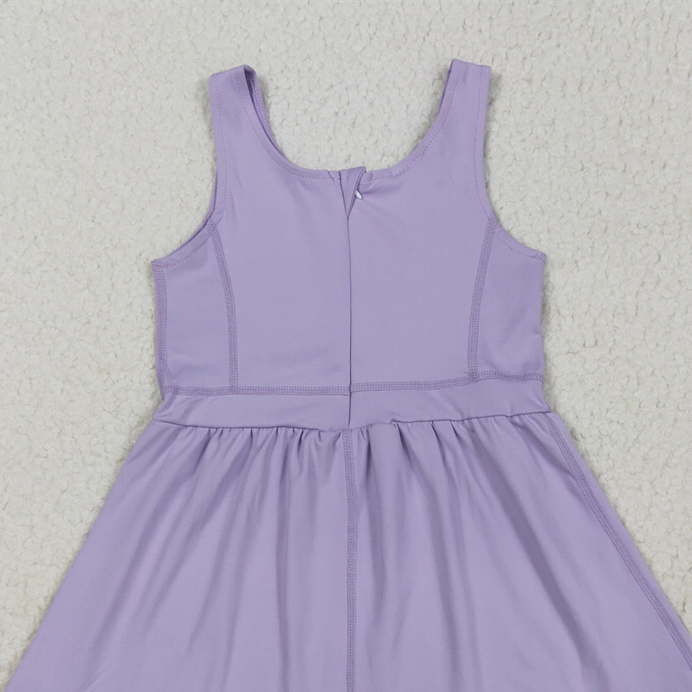 8.12  SR3020 RTS NO MOQ Baby Girls Summer Yoga Jumpsuits Baby Girls Lavender Sleeveless Yoga Jumpsuits
