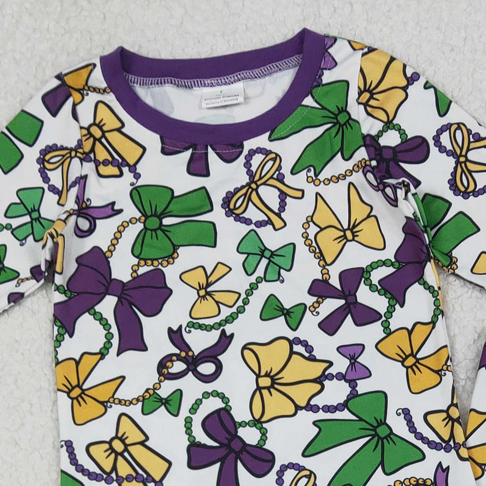 10.10 RTS NO MOQ （In stock）GLP2872 Baby Girls Winter Outfits Baby Girls Mardigras Bows Masks Top Pants Pajamas Sets