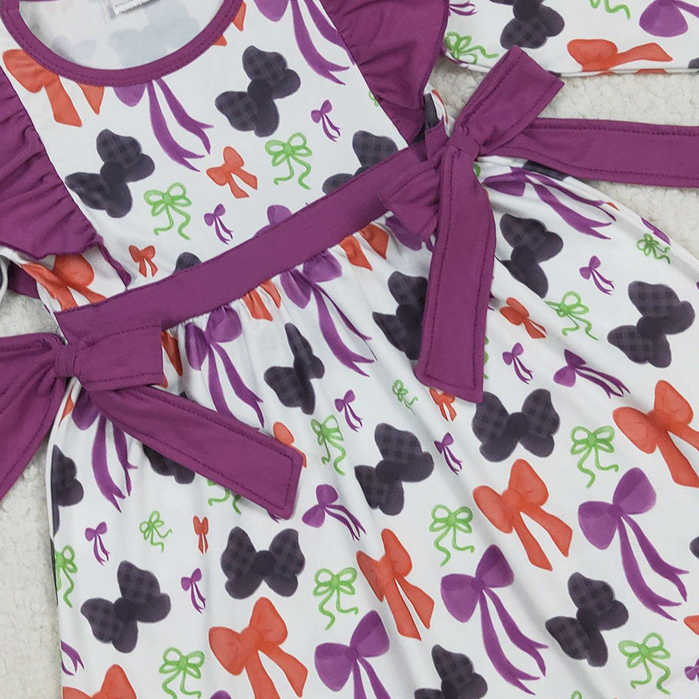 RTS NO MOQ （In stock）GLD1113 Baby Girls Winter Dress Baby Girls Halloween Colorful Bows Knee Length Dresses