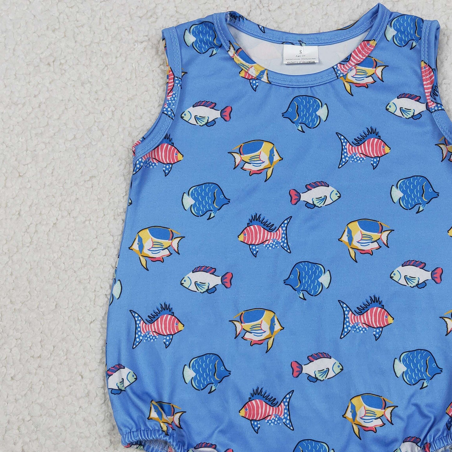 SR4151 RTS NO MOQ （In stock）Sleeveless blue fish baby boy summer romper