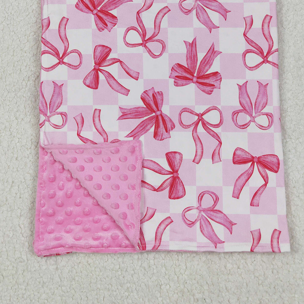 USA Shop (in stock)BL0206 RTS NO MOQ Baby Blankets Baby Kids Girls Pink Bows Plaid Blankets