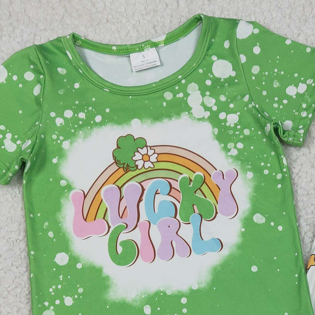 2.3 RTS NO MOQ （In stock）GSPO2101 Baby Lucky Girl Clover Top Bell Bottom Pants St Patrick Clothes Sets