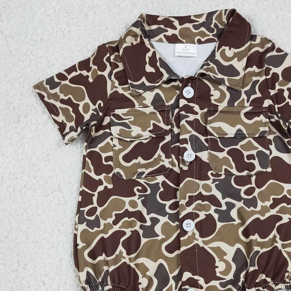 1.9 RTS NO MOQ （In stock）SR3659 Baby Boys Rompers Baby Boys Southern Dark Khaki Camo Button Pockets Rompers