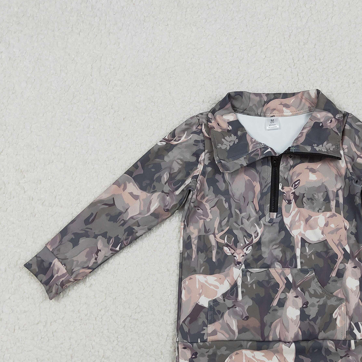 11.1 RTS NO MOQ （In stock）GT1180 Baby Girls Long Sleeve Tops Baby Girls Deer Camo Pockets Zipper Hunting Yoga Active Pullovers Top