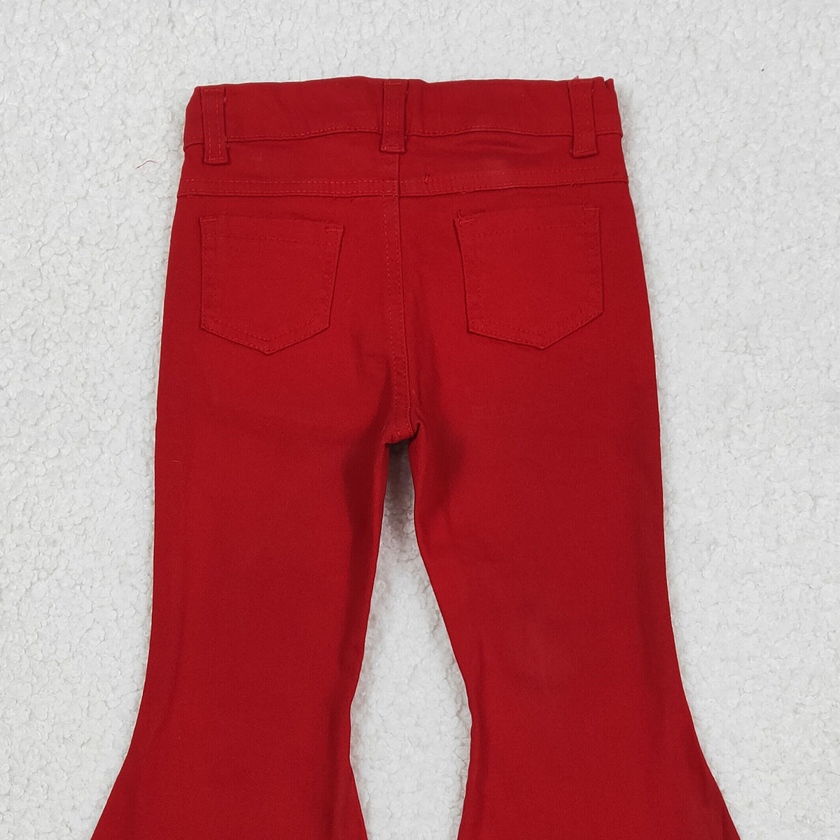 12.5 RTS NO MOQ （In stock）P0083 Baby Girls Red Denim Bell Jeans Pants