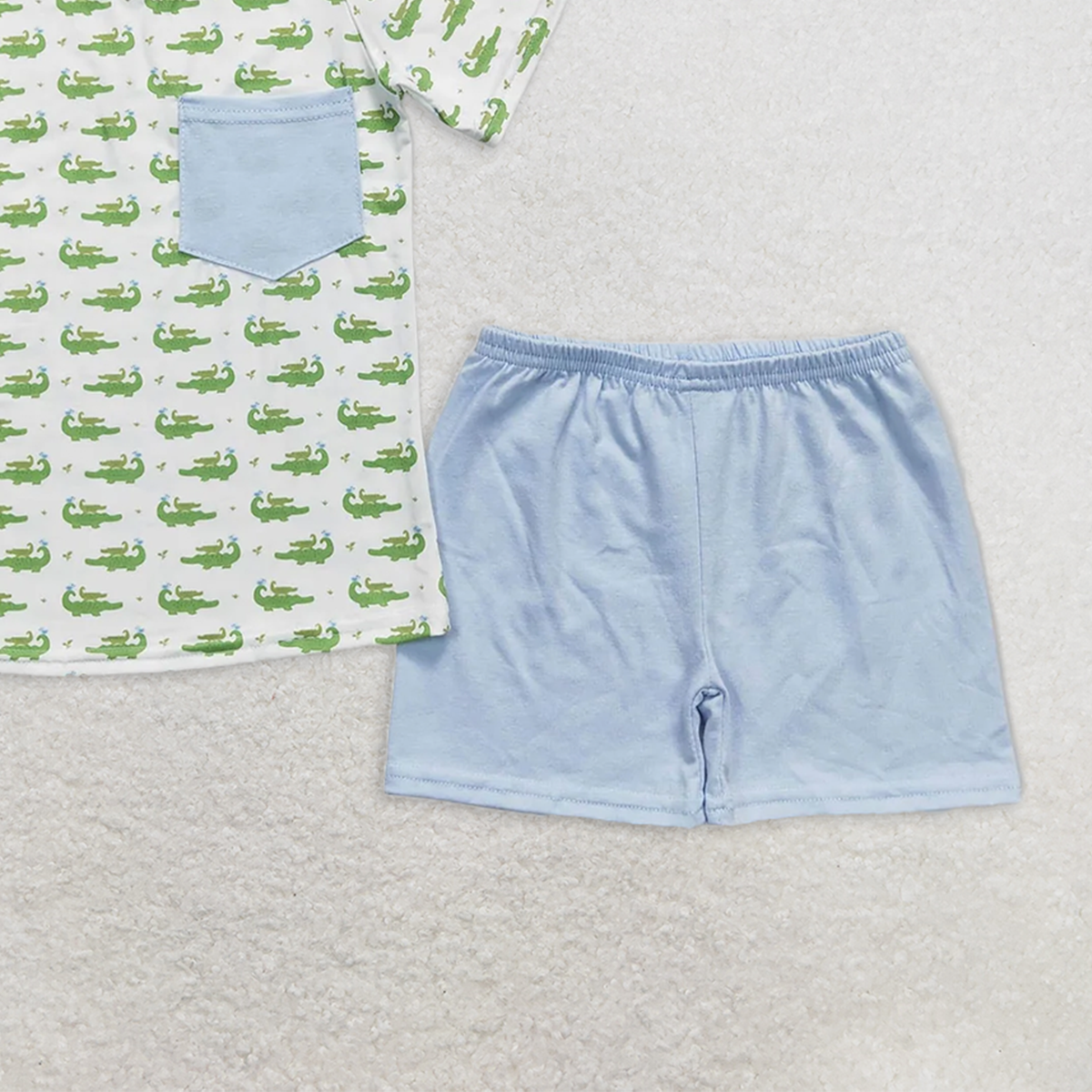 BSSO0556  RTS NO MOQ Baby Boys Summer Boys Outfits Baby Boys Crocodile Pocket Tee Shirts Shorts Clothes Sets