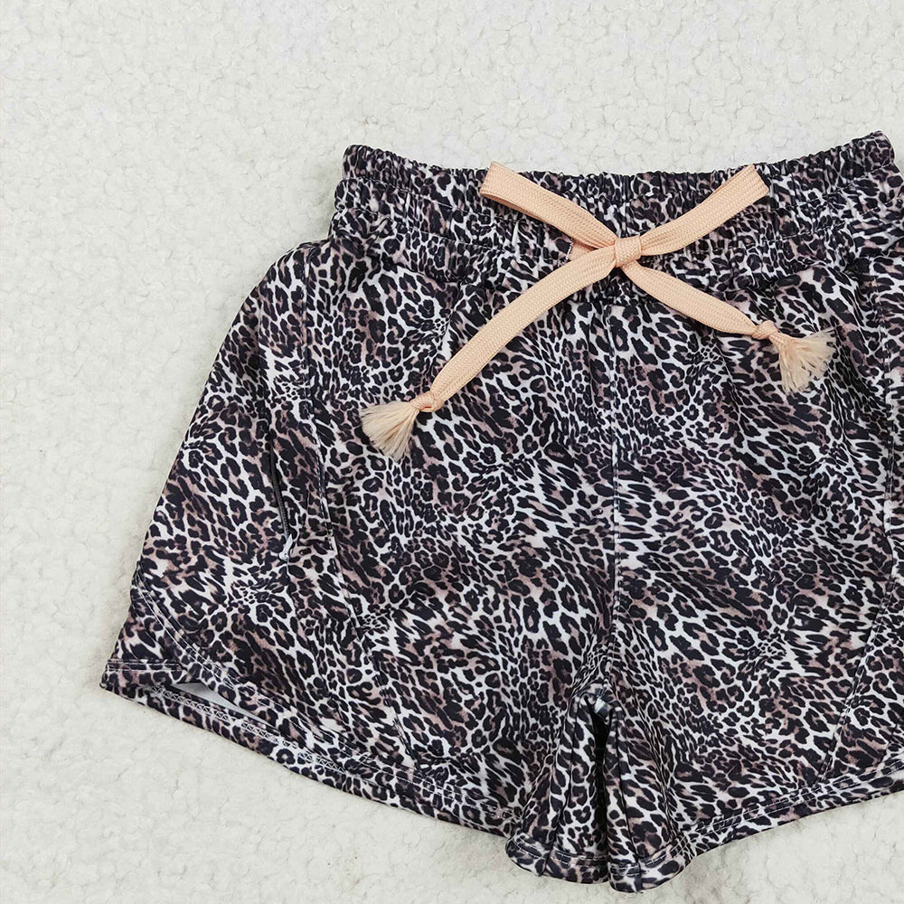 6.21 SS0480RTS NO MOQ Baby Girls Summer Yoga Shorts Baby Girls Brown Leopard Yoga Shorts Bottoms