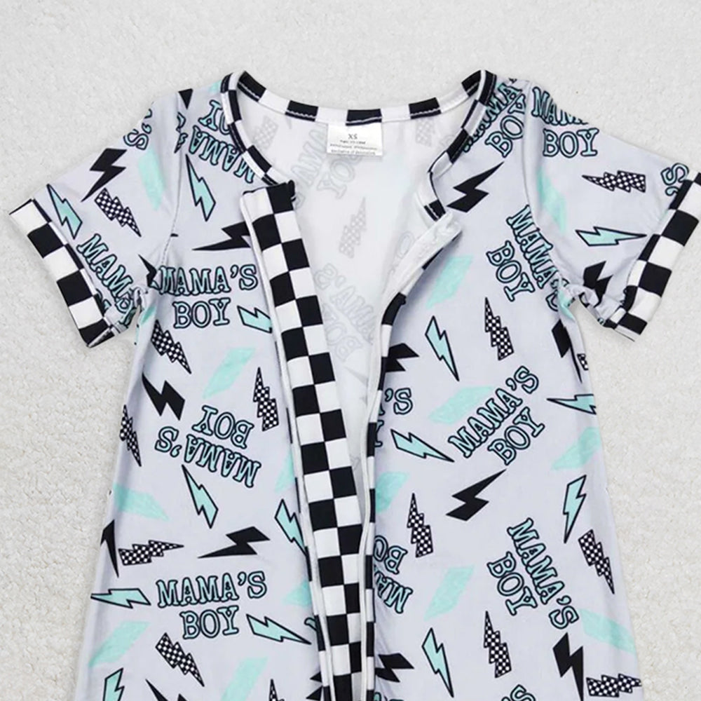 SR0563 RTS NO MOQ Baby Boys Summer Rompers Baby Infant Boys Mama's Boy Zip Short Sleeve Rompers