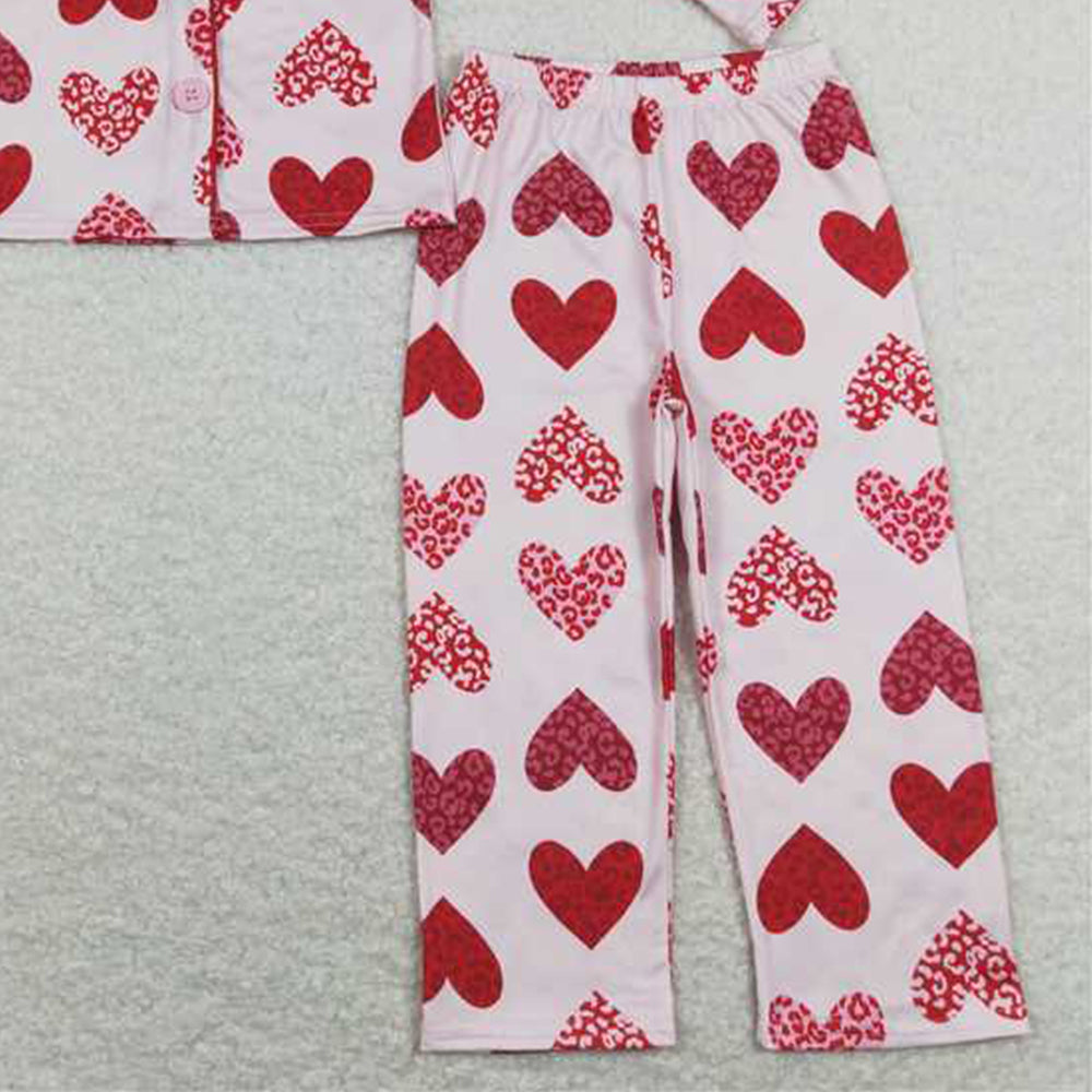 4.25 GLP1136 RTS NO MOQ Pink leopard heart girls valentine's button down pajamas