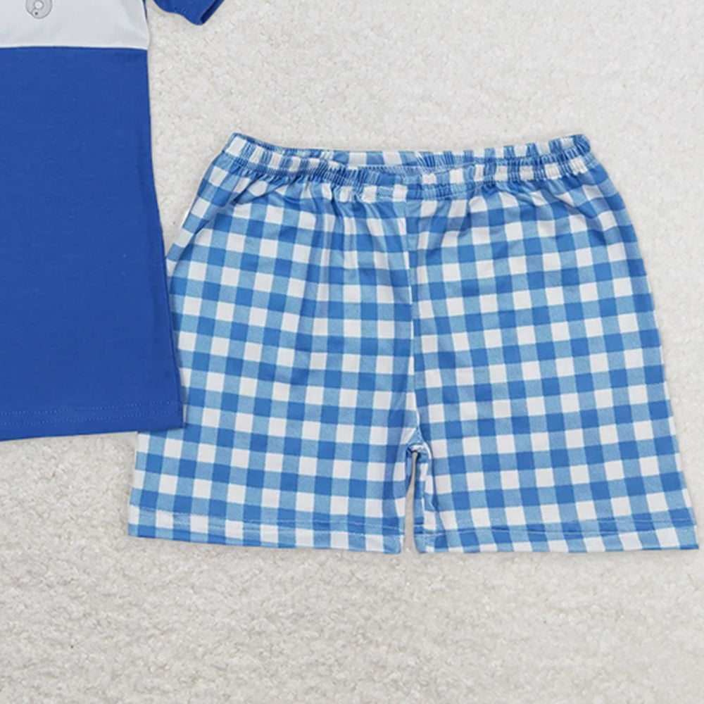 BSSO0665 RTS NO MOQBaby Boys Summer Boys Outfits Baby Boys Police Blue Shirt Shorts Outfits Clothes Sets