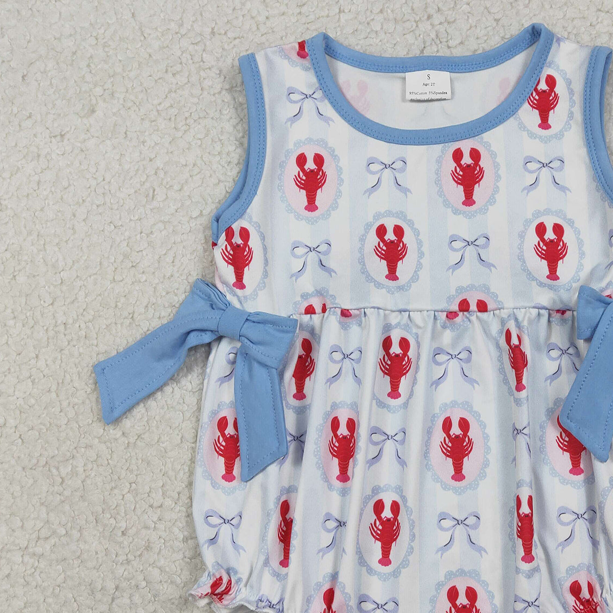 1.16 RTS NO MOQ （In stock）SR3828 Baby Girls Sleeveless Bows Crayfishes Ruffle Rompers