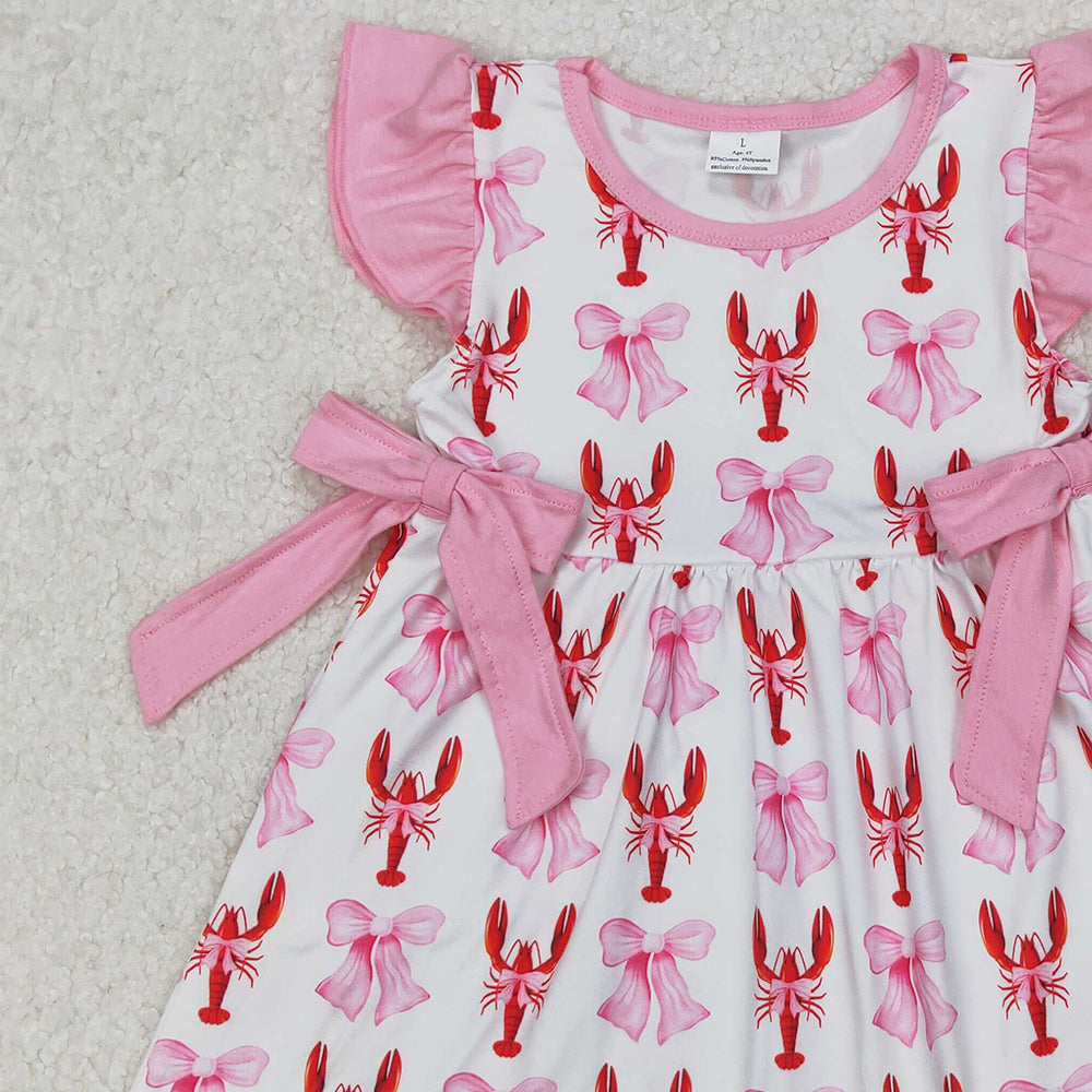 GSD1890 RTS NO MOQ Pink flutter sleeves bow crawfish baby girls dresses