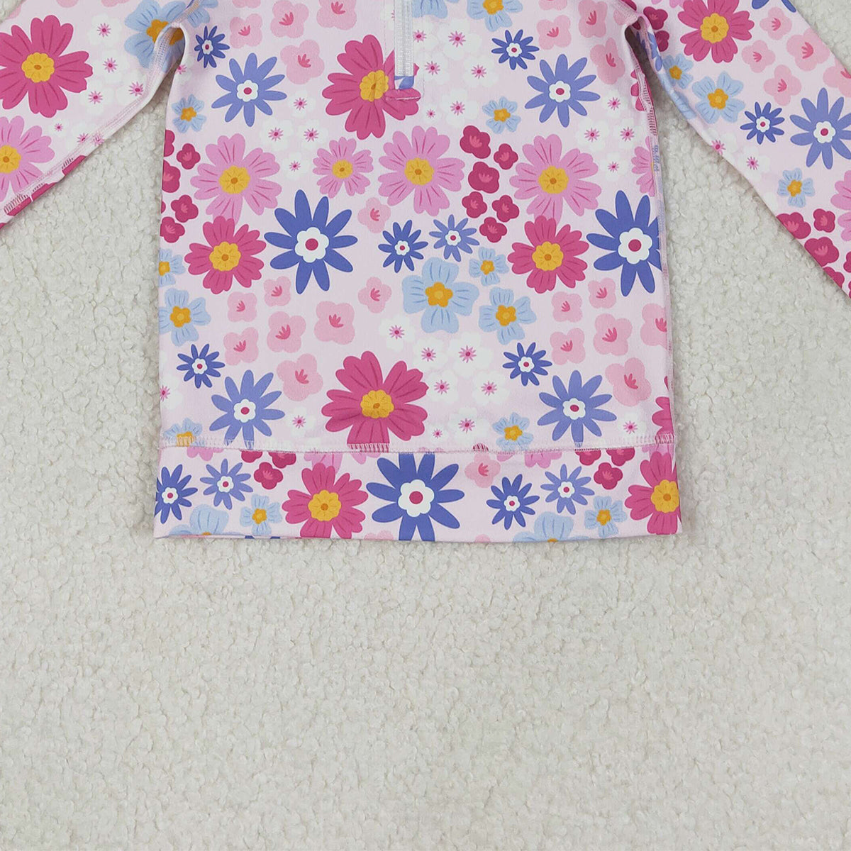 12.9 RTS NO MOQ （In stock）GT1373 Baby Girls Pink Blue Daisy Flowers Yoga Active Zipper Pullovers Top