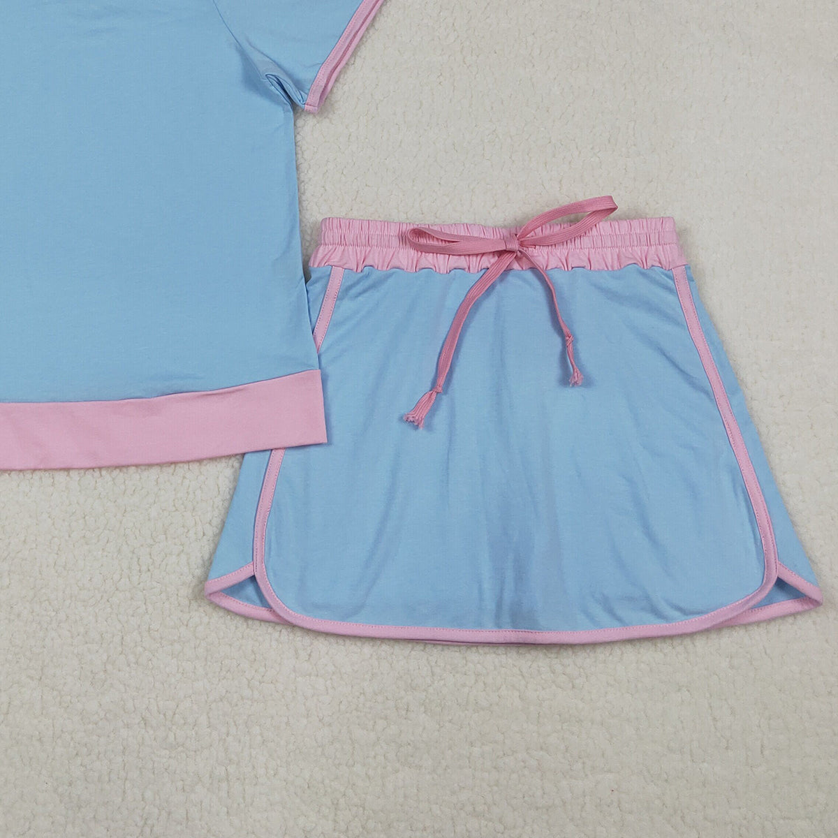 3.28 RTS NO MOQ （In stock）GSD3674 Light blue pink cotton top skirt adult women outfits