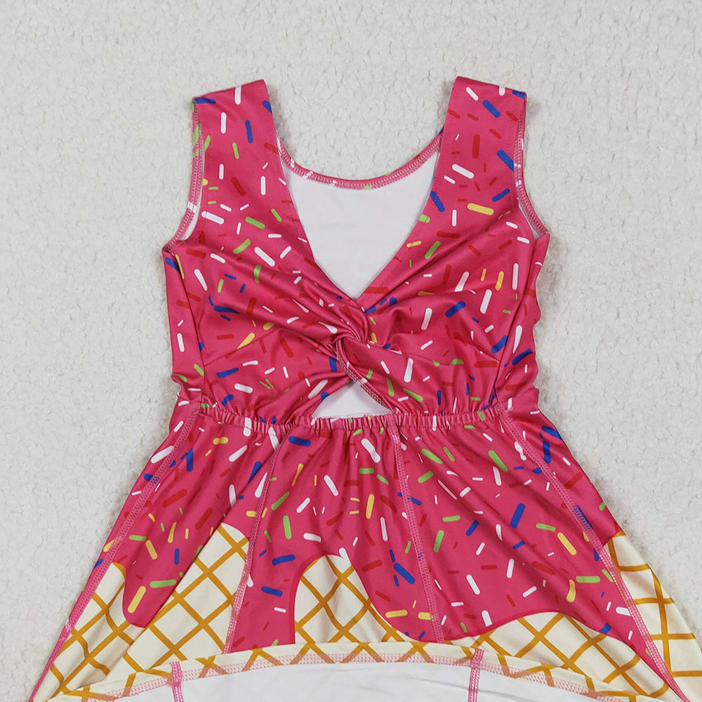 RTS NO MOQ （In stock）GSD2747 Baby Girls Summer Yoga Dress Baby Girls Darkpink Drip Sprinkles Team Yoga Active Knee Length Dresses