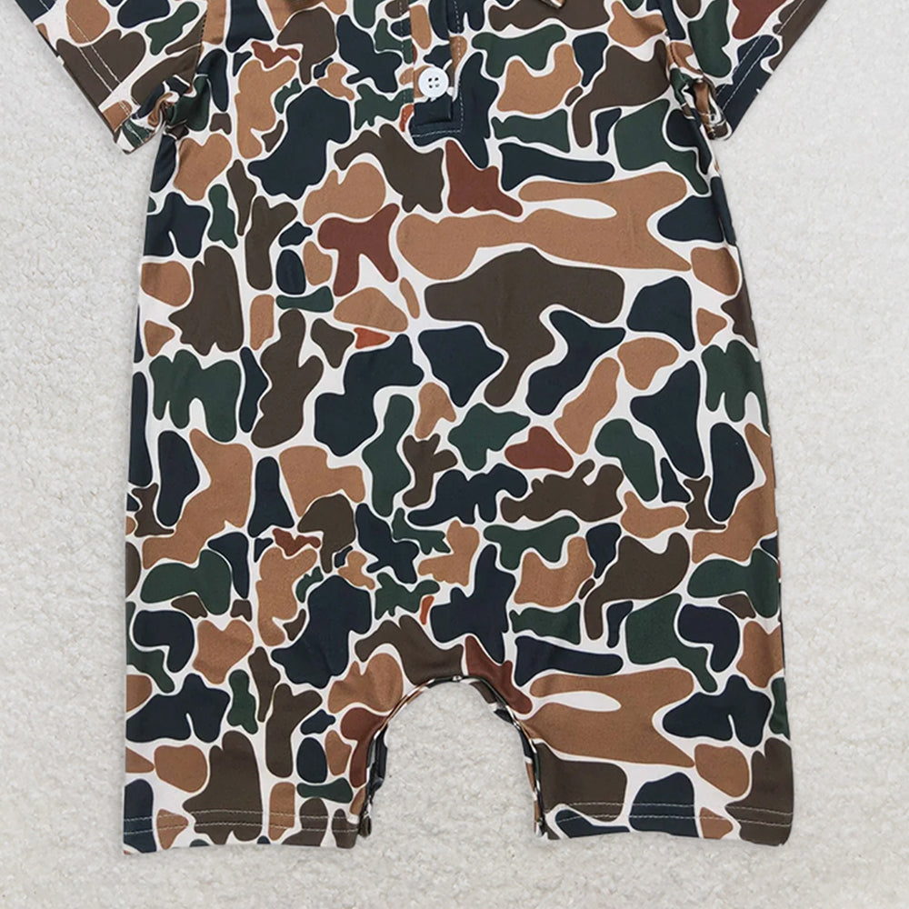 5.20 SR2979 RTS NO MOQ Baby Boys Summer Rompers Short sleeves brown camo baby boys polo romper