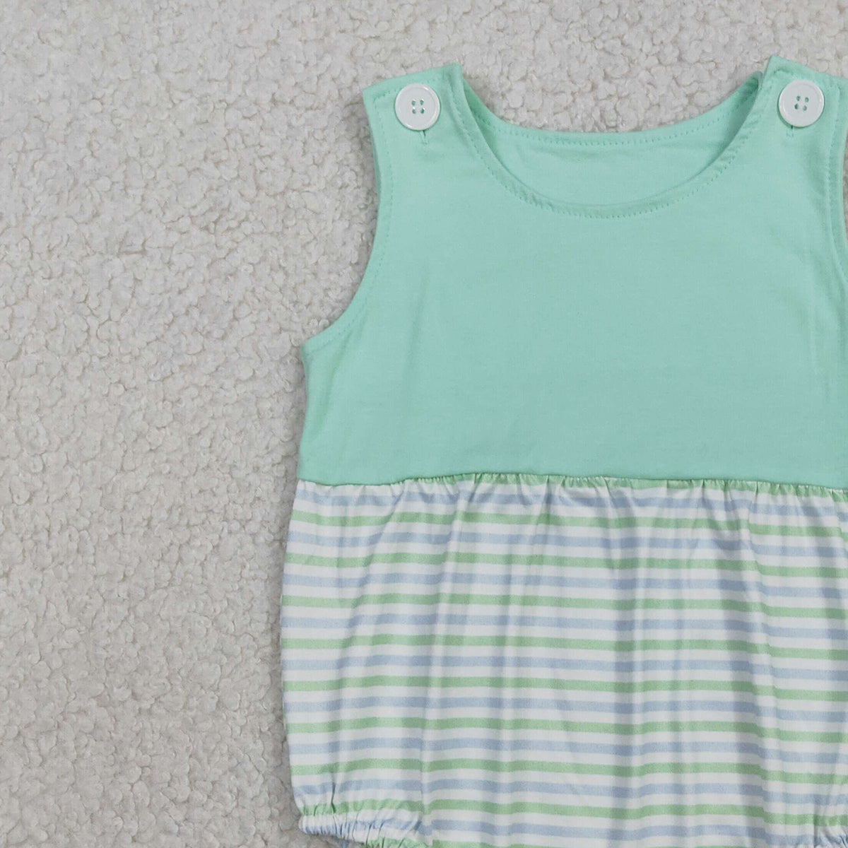 3.3 RTS NO MOQ （In stock）SR3894 Children's Fashion Romper Baby Boys Sleeveless Green Stripe Rompers