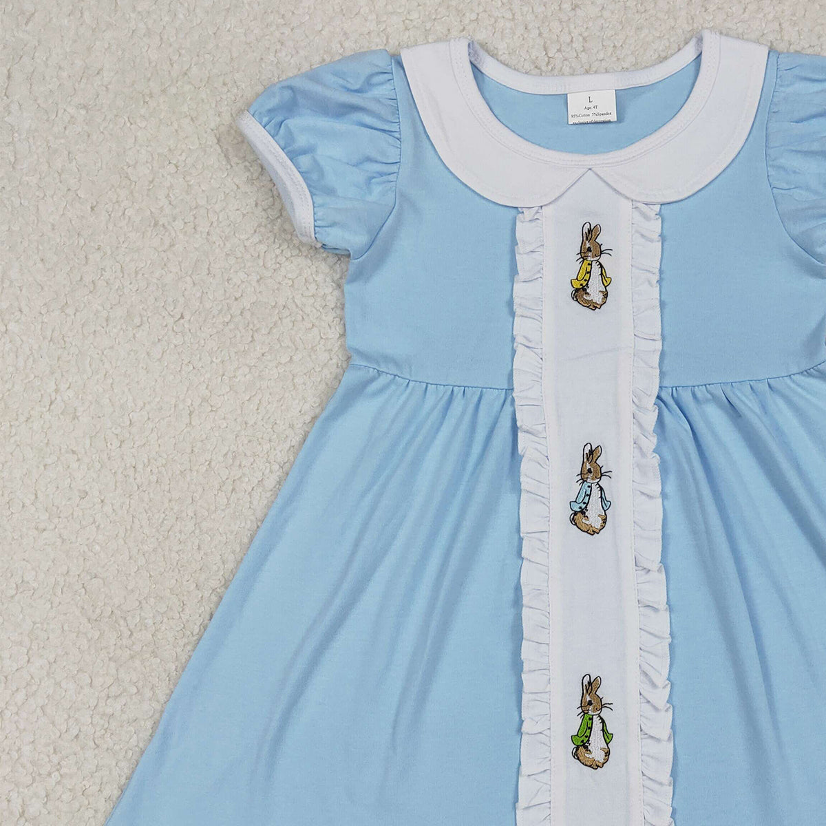 1.8 RTS NO MOQ （In stock）GSD2961 Embroidery Rabbits Baby Girls Easter Collar Knee Length Dresses
