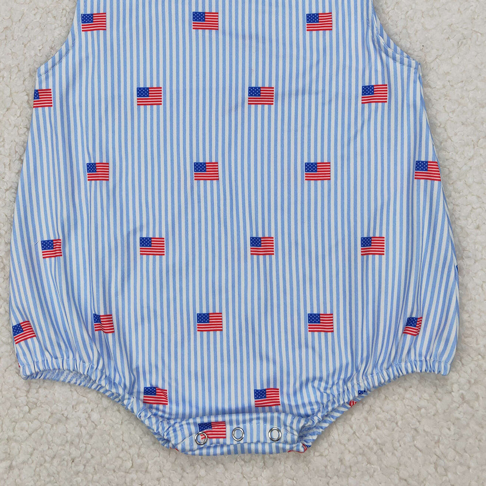 4.08 SR2922 RTS NO MOQ Baby Boys Summer Romper Baby Boys July 4th Flag Bubble Romper