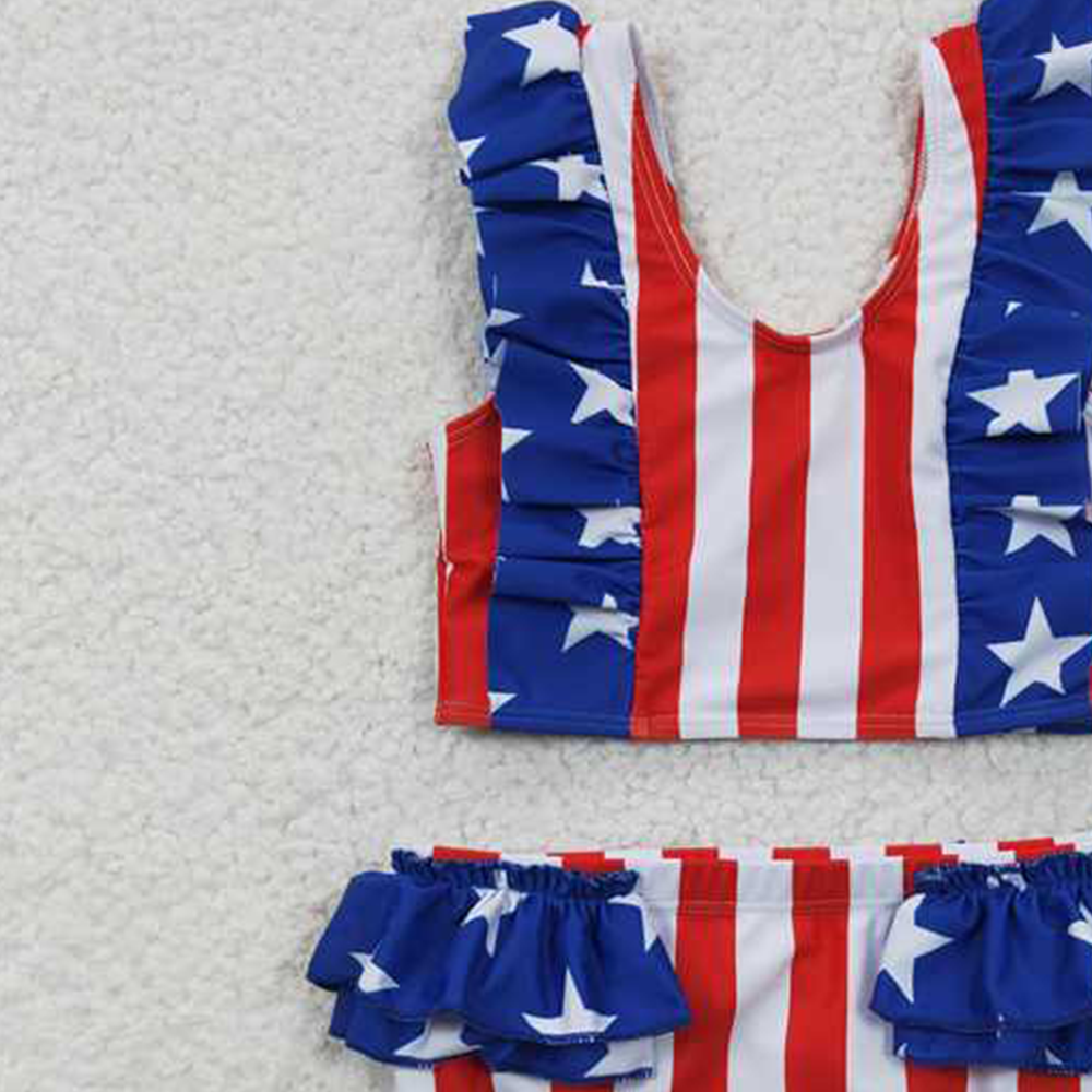 6.03  S0090 New Rts No Moq 8-9 Days By Air Arrived it Stars stripe lining baby girls 4th of july swimsuit