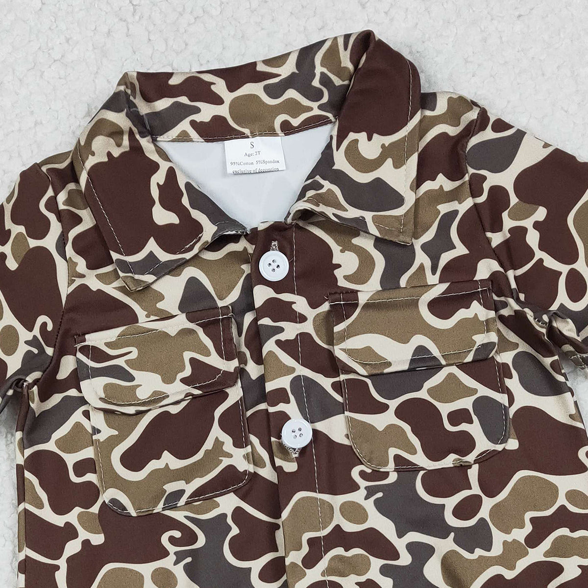 1.9 RTS NO MOQ （In stock）SR3659 Baby Boys Rompers Baby Boys Southern Dark Khaki Camo Button Pockets Rompers