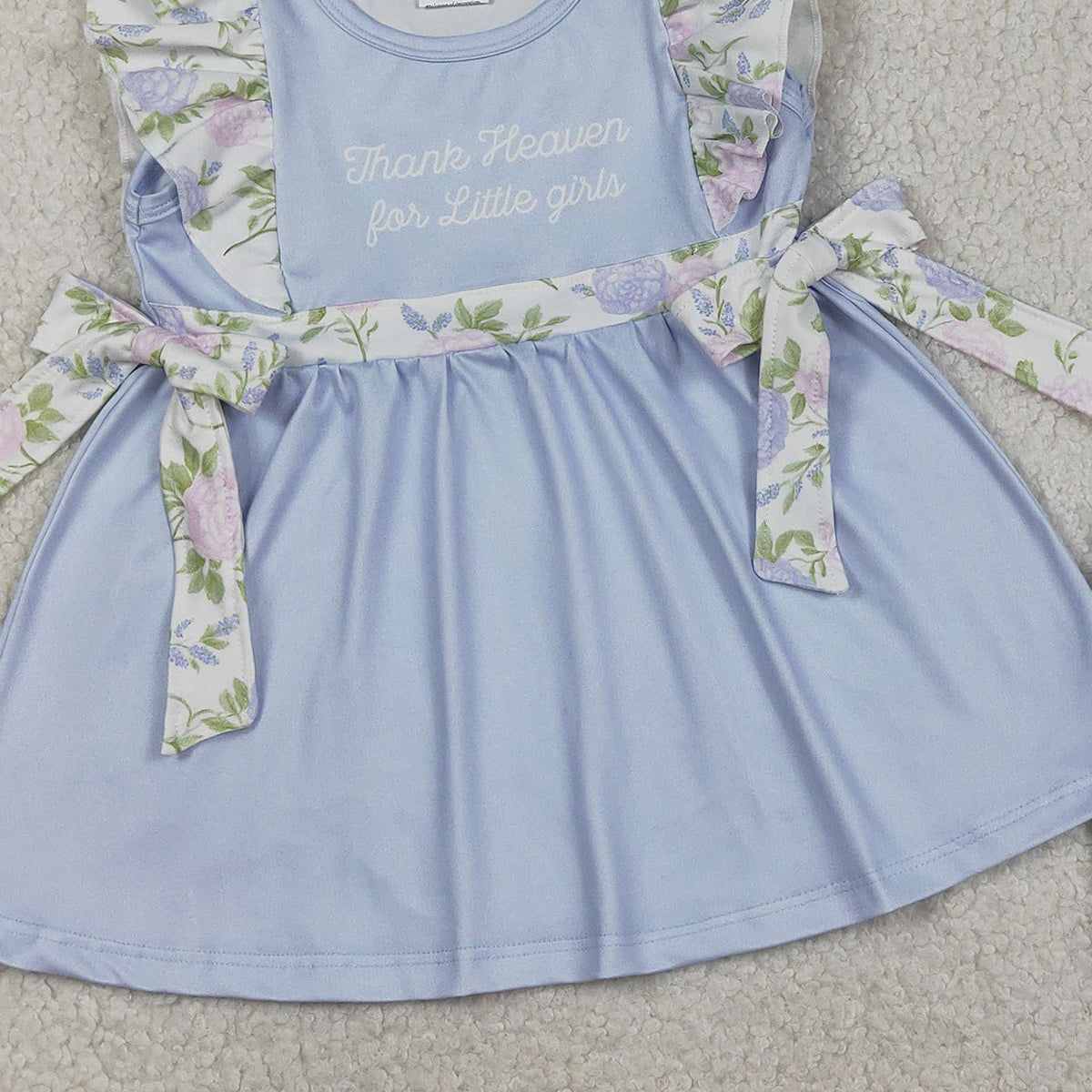 3.12 RTS NO MOQ （In stock）GSSO2846 Kids Clothing for Girls Baby Girls Thank Heaven Little Girl Flowers Bows Tunic Ruffle Shorts Clothes Sets