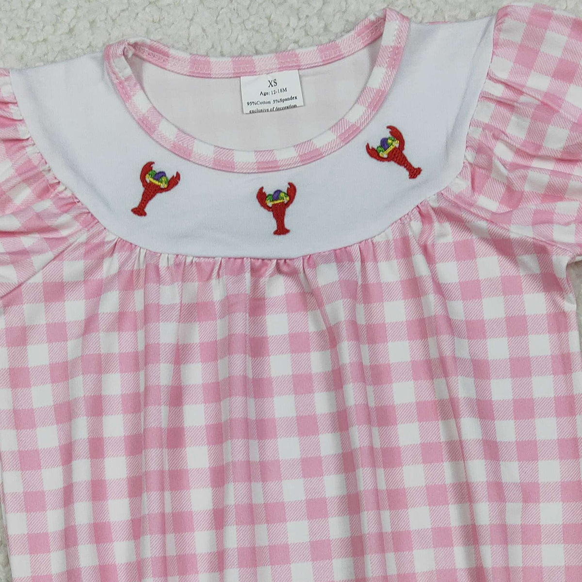 11.6 RTS NO MOQ （In stock）SR3256 Baby Boys Summer Rompers Embroidery Anchors Crayfishes Baby Girls Mardigras Checked Ruffle Rompers