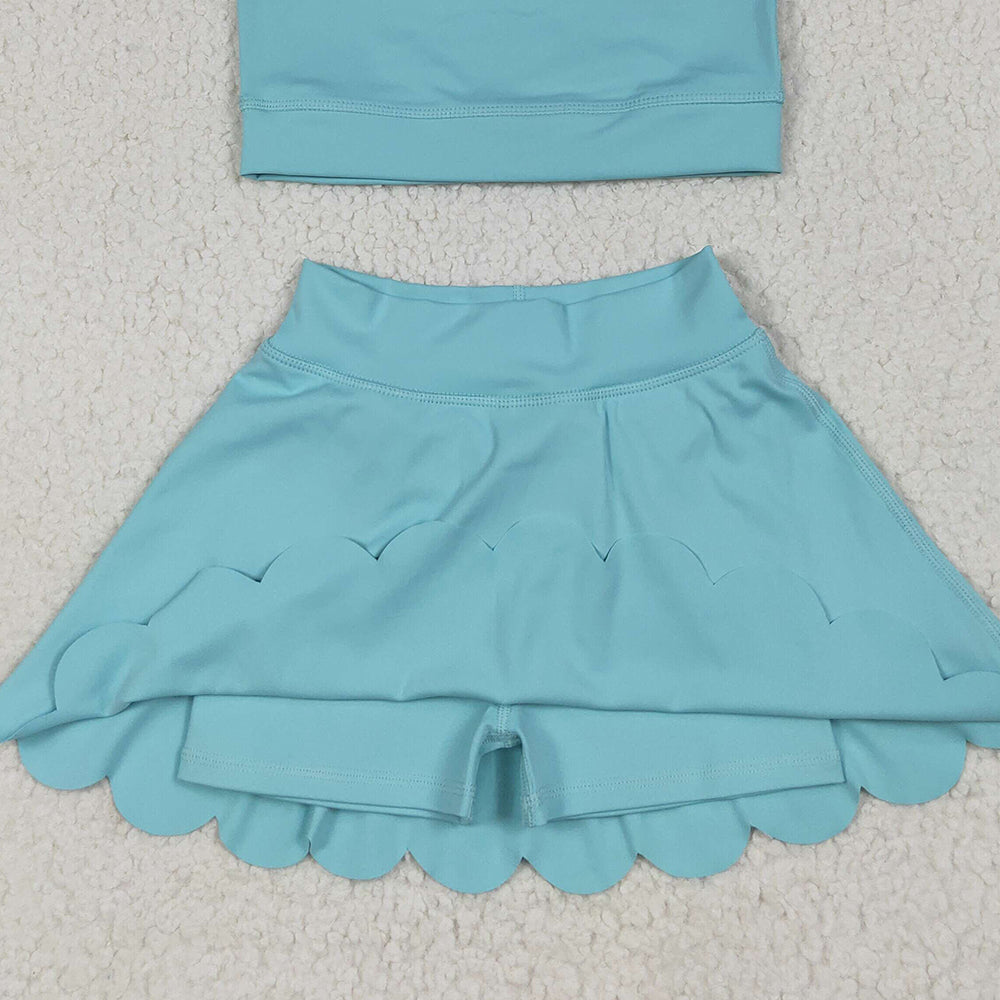 RTS NO MOQ （In stock） GLP2420 Baby Girls Yoga Outfits Baby Girls Aqua Yoga Vest Skirt Active Wear Clothes Sets