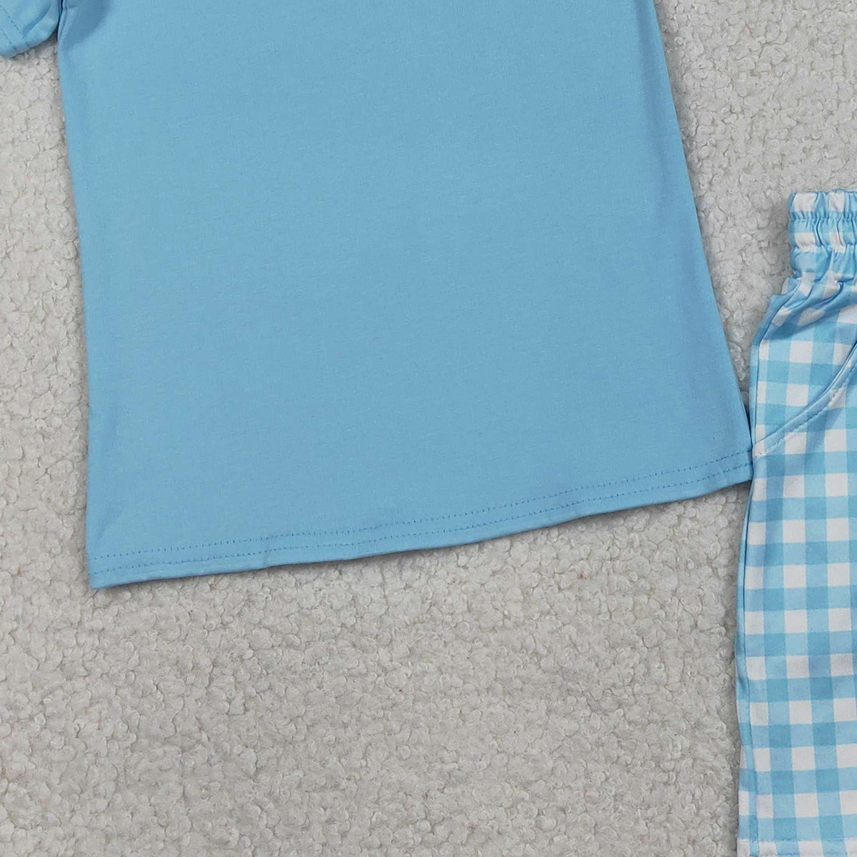2.7 RTS NO MOQ （In stock）BSSO1883 Baby Boys Blue Short Sleeve Top Checked Pockets Shorts Clothes Sets
