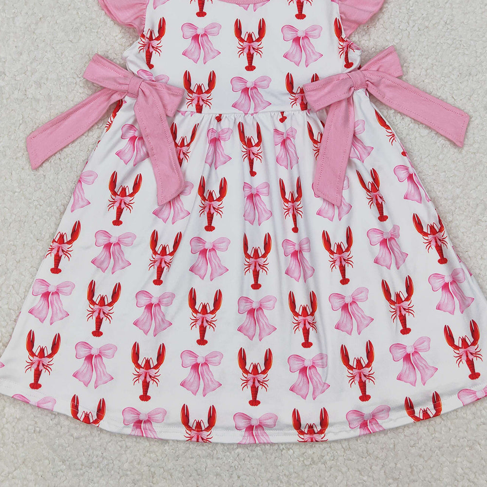 GSD1890 RTS NO MOQ Pink flutter sleeves bow crawfish baby girls dresses
