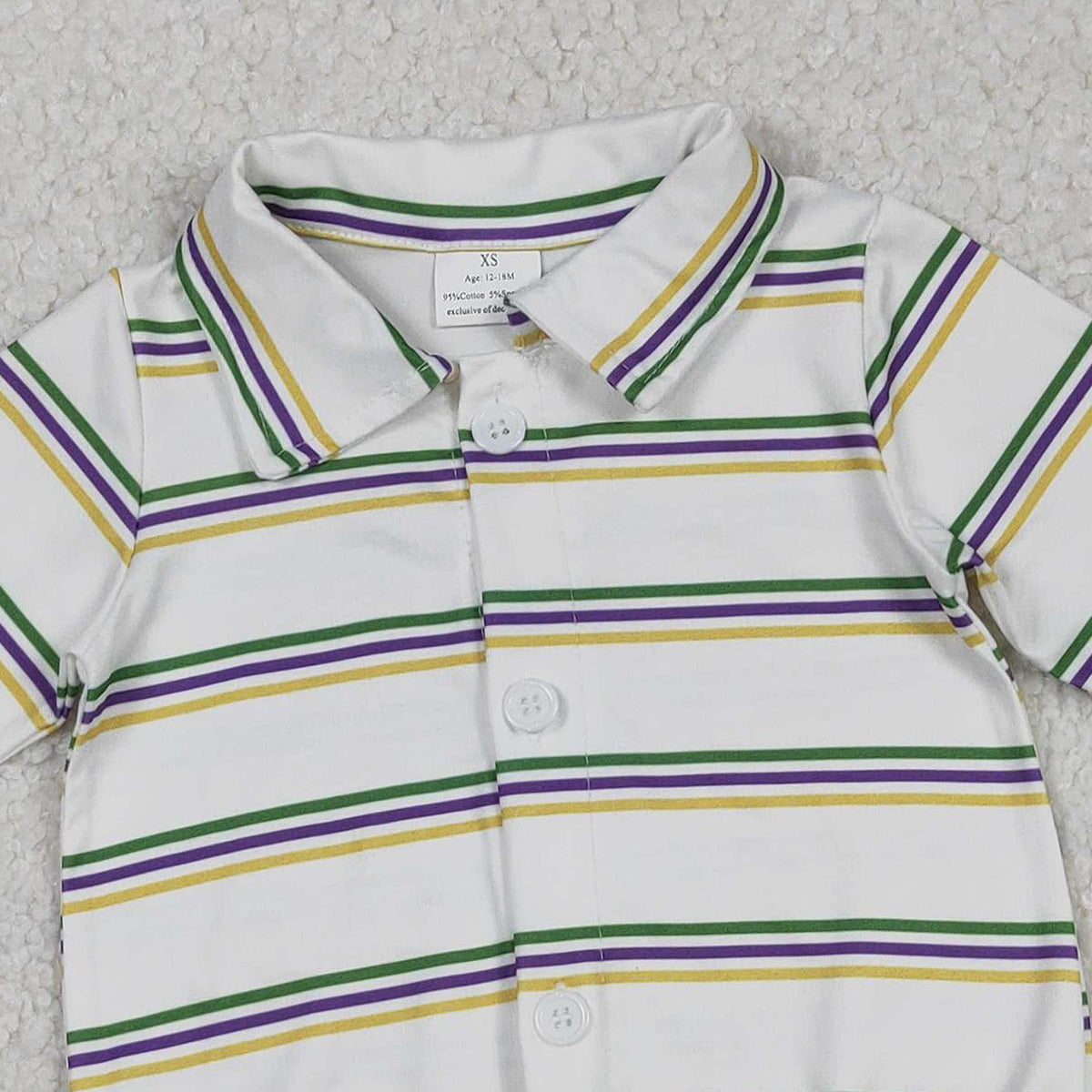 12.8 RTS NO MOQ （In stock）LR2880 Baby Girls Winter Rompers Baby Boys Long Sleeve Mardigras Stripe Button Rompers