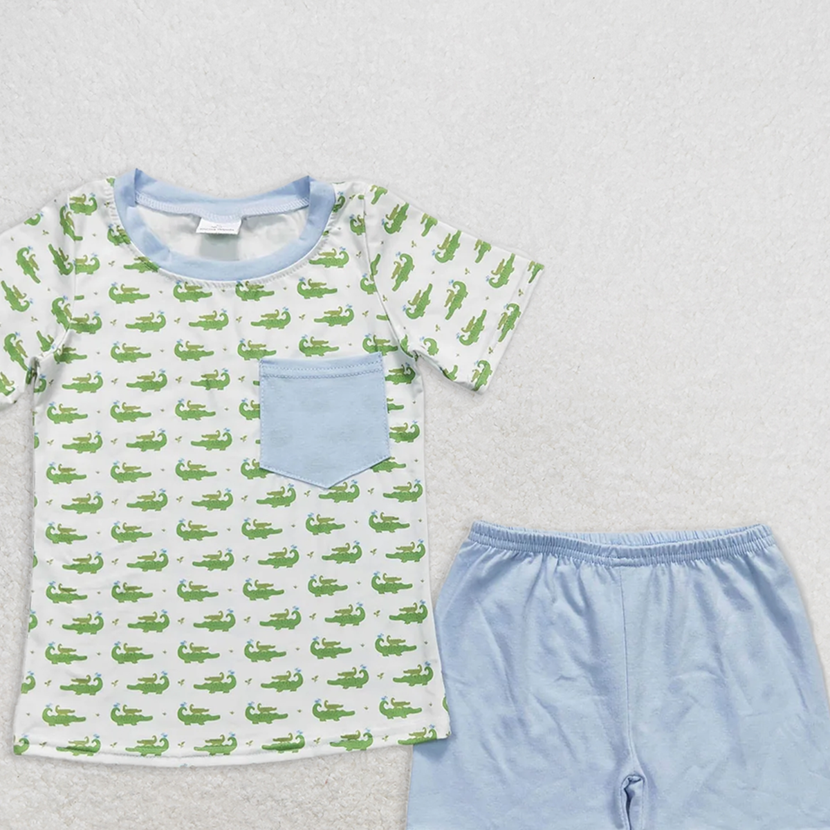BSSO0556  RTS NO MOQ Baby Boys Summer Boys Outfits Baby Boys Crocodile Pocket Tee Shirts Shorts Clothes Sets