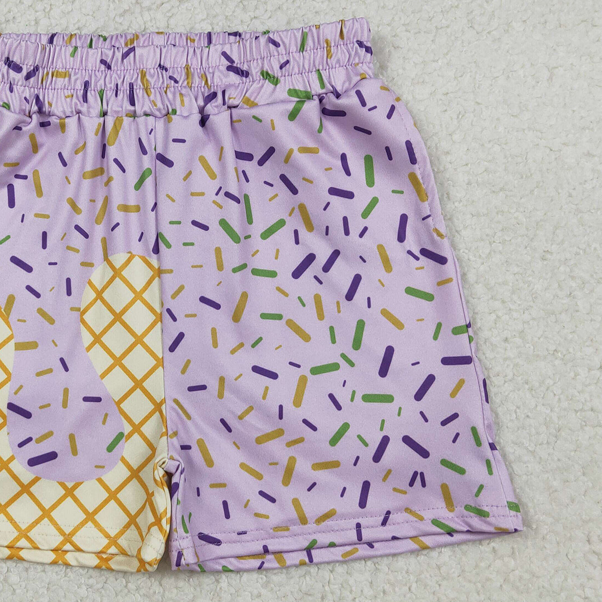 12.30 RTS NO MOQ （In stock）SS0653 Baby Boys Summer Shorts Baby Boys Lavender Sprinkles Drip Team Shorts Bottom