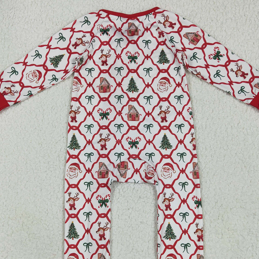 8.16 LR2248RTS NO MOQ Baby Girls Winter Rompers Baby Kids Long Sleeves Red Bows Plaid Trees Gingerbread Zipper Rompers