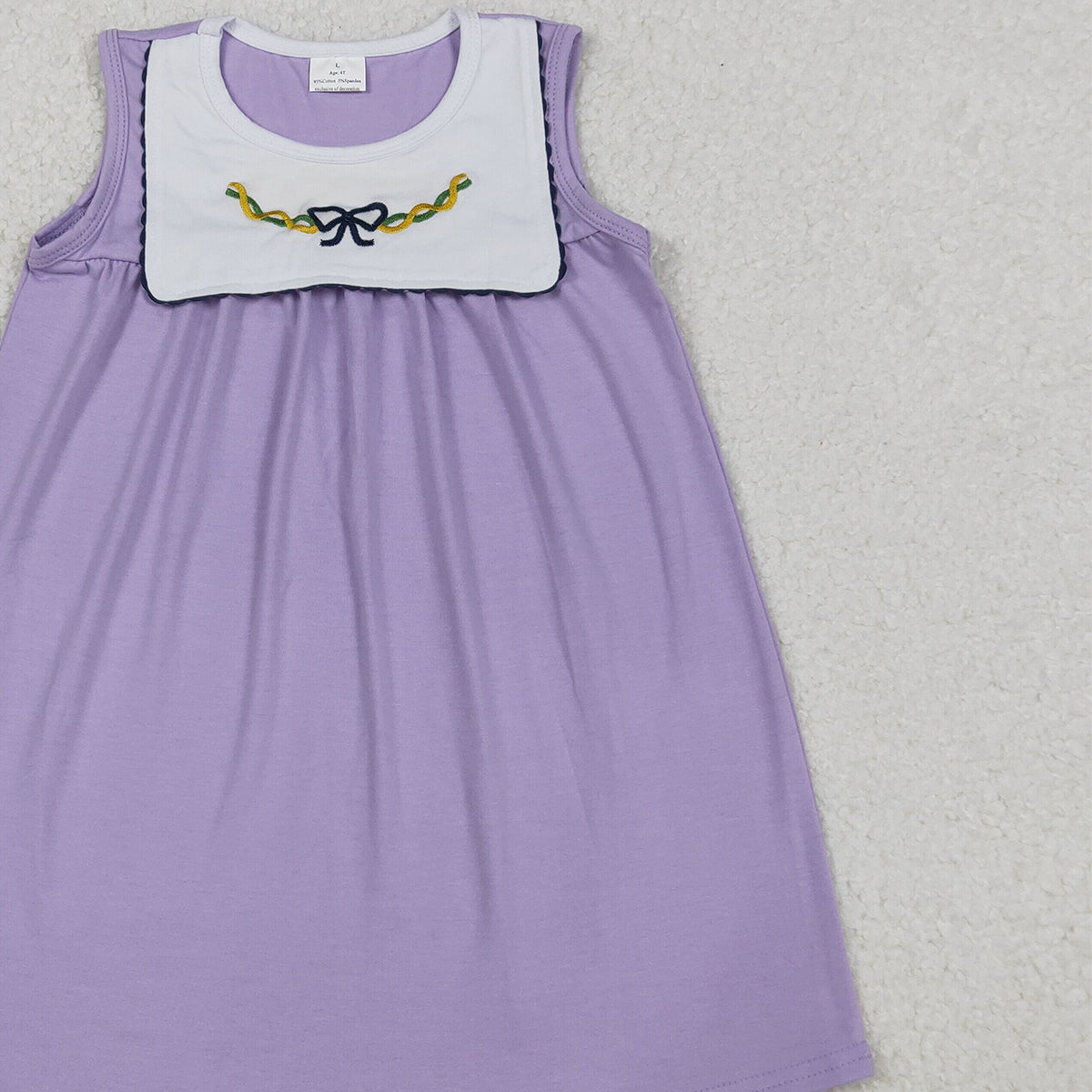 11.3 RTS NO MOQ （In stock）GSD2832 Embroidery Bows Baby Girls Sleeveless Mardigras Knee Length Dresses