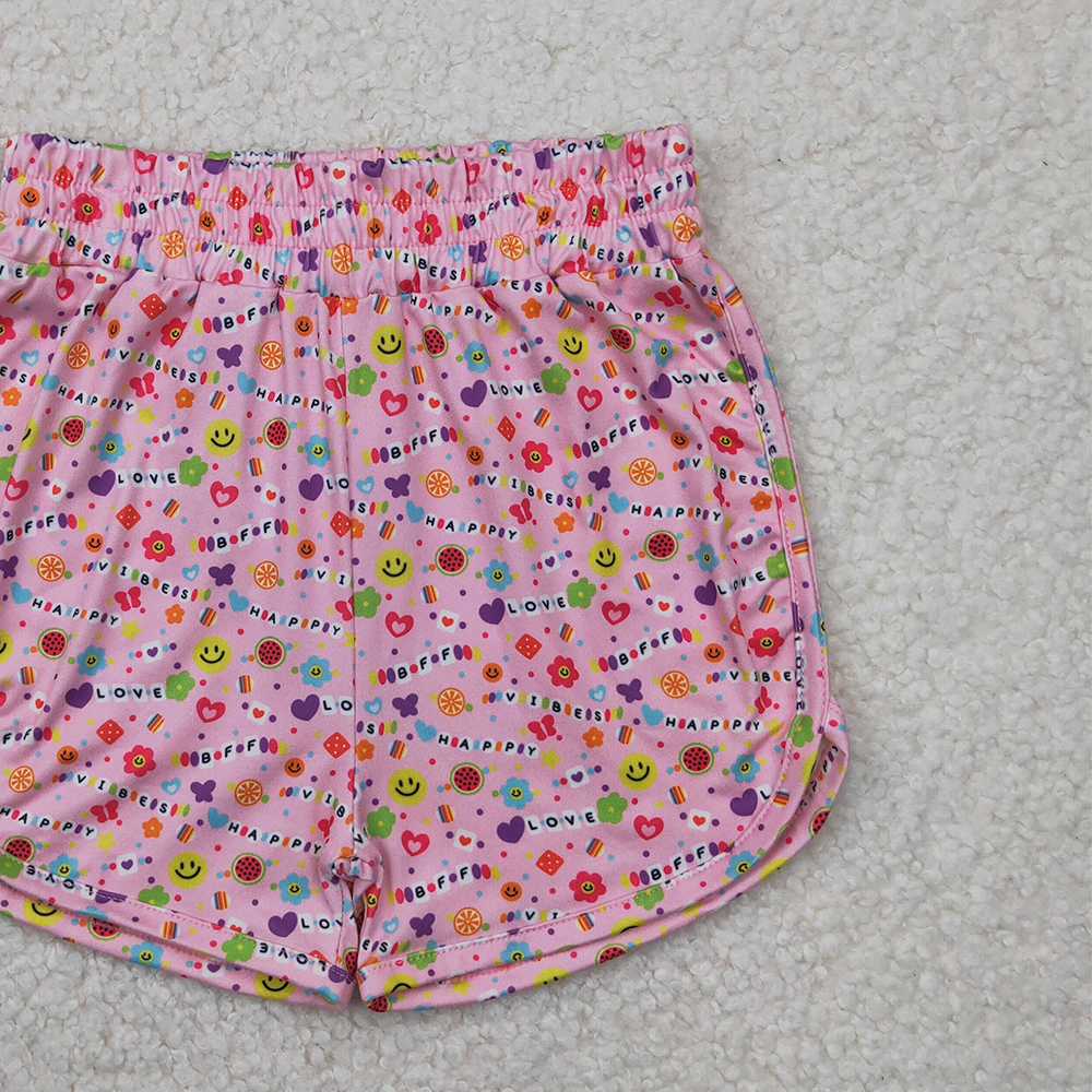 SS0484 RTS NO MOQ Baby Girls Summer Shorts  Pink happy vibes love floral baby girls summer shorts