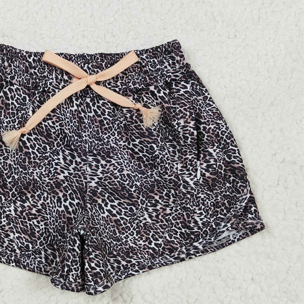 6.21 SS0480RTS NO MOQ Baby Girls Summer Yoga Shorts Baby Girls Brown Leopard Yoga Shorts Bottoms