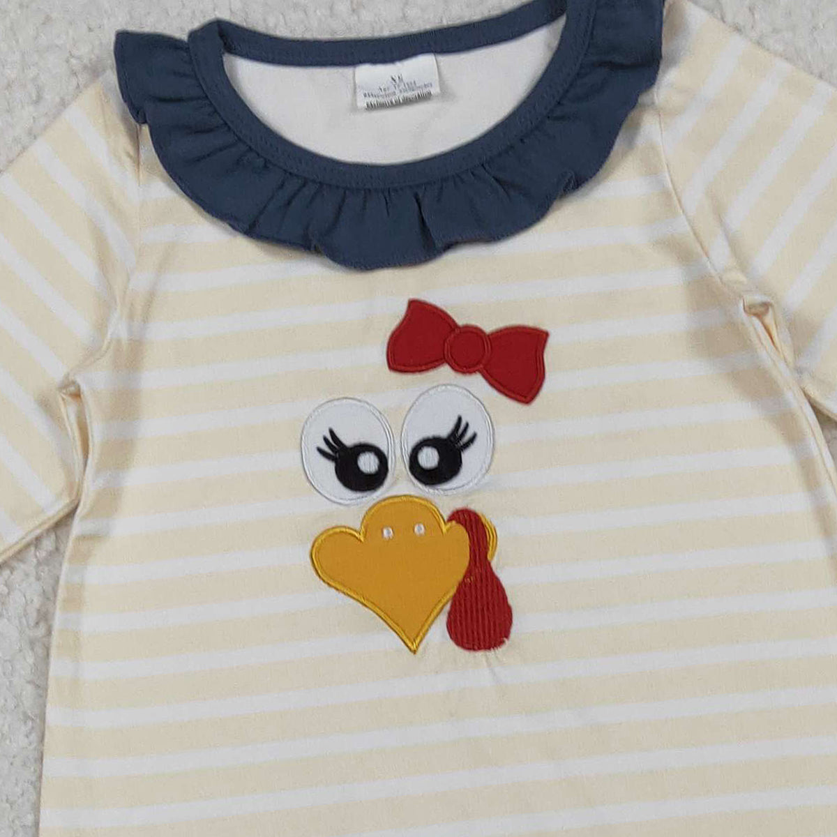 10.13 RTS NO MOQ （In stock）LR2424 Baby Girls Winter Rompers Embroidery Turkey Baby Girls Stripe Thanksgiving Ruffle Footie Rompers