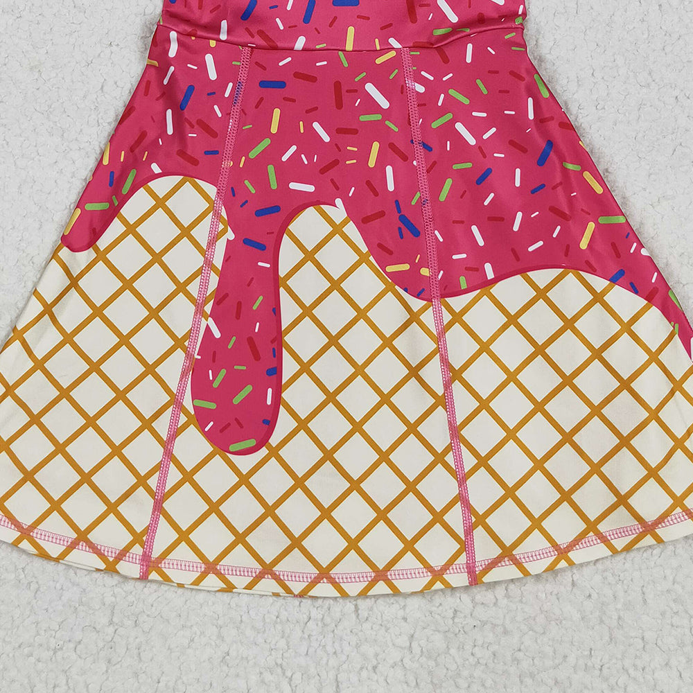 RTS NO MOQ （In stock）GSD2747 Baby Girls Summer Yoga Dress Baby Girls Darkpink Drip Sprinkles Team Yoga Active Knee Length Dresses