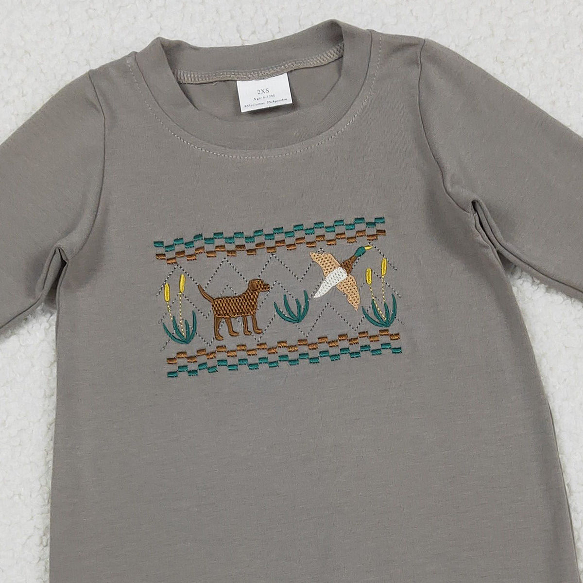 1.6 RTS NO MOQ （In stock）LR2909 Baby Boys Winter Rompers Embroidery Dog Ducks Baby Boys Hunting Rompers