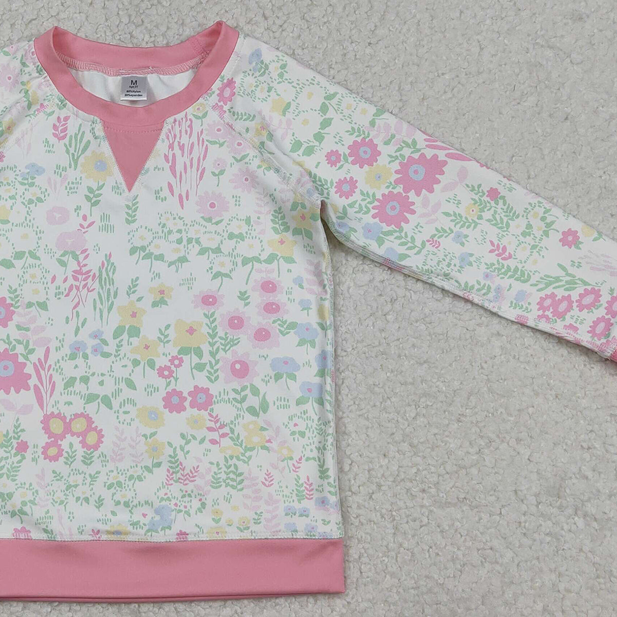 12.27 RTS NO MOQ （In stock）GT1299 Baby Girls Pink Flowers Long Sleeve Yoga Active Tee Shirts Top