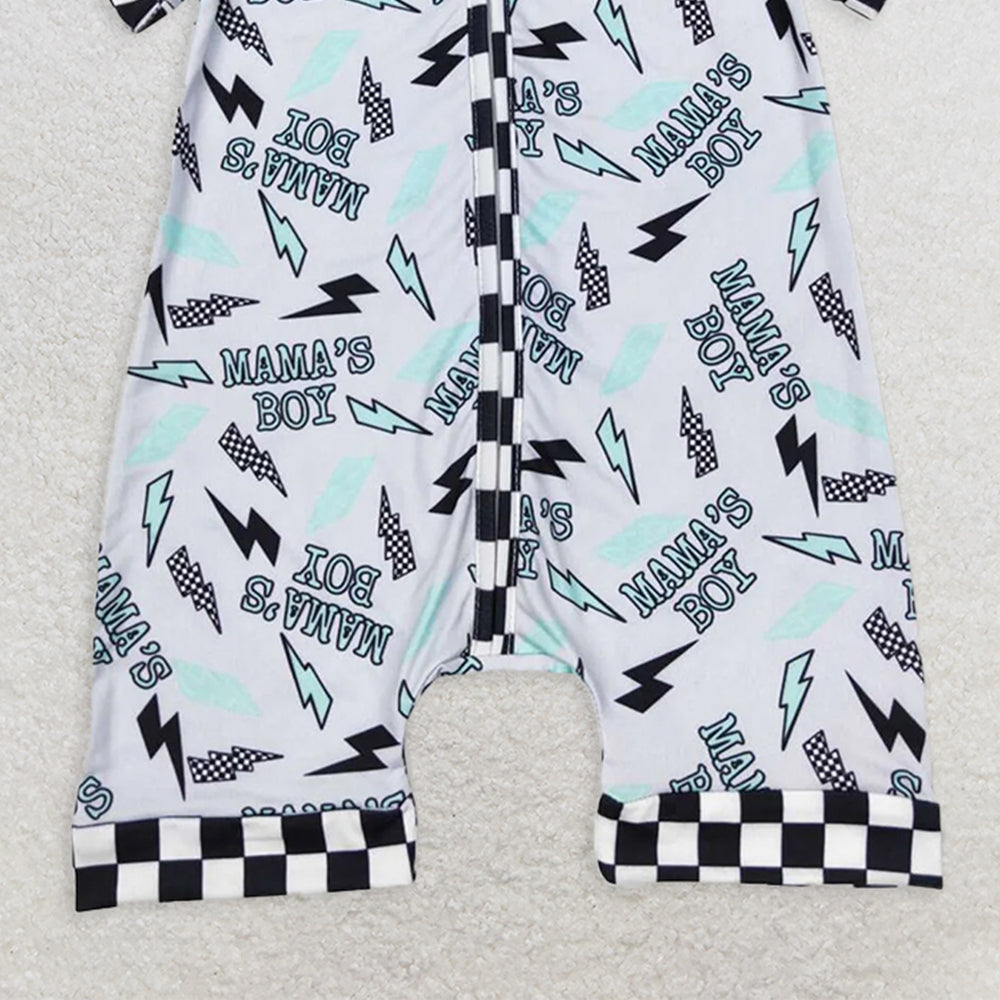 SR0563 RTS NO MOQ Baby Boys Summer Rompers Baby Infant Boys Mama's Boy Zip Short Sleeve Rompers