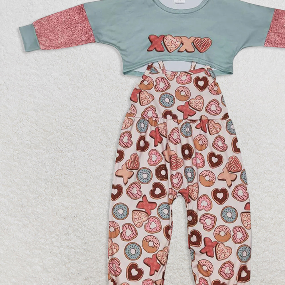 GLP0899RTS NO MOQ Baby Girls Winter Outfits Donut top sleeveless jumpsuit girls valentine's clothes