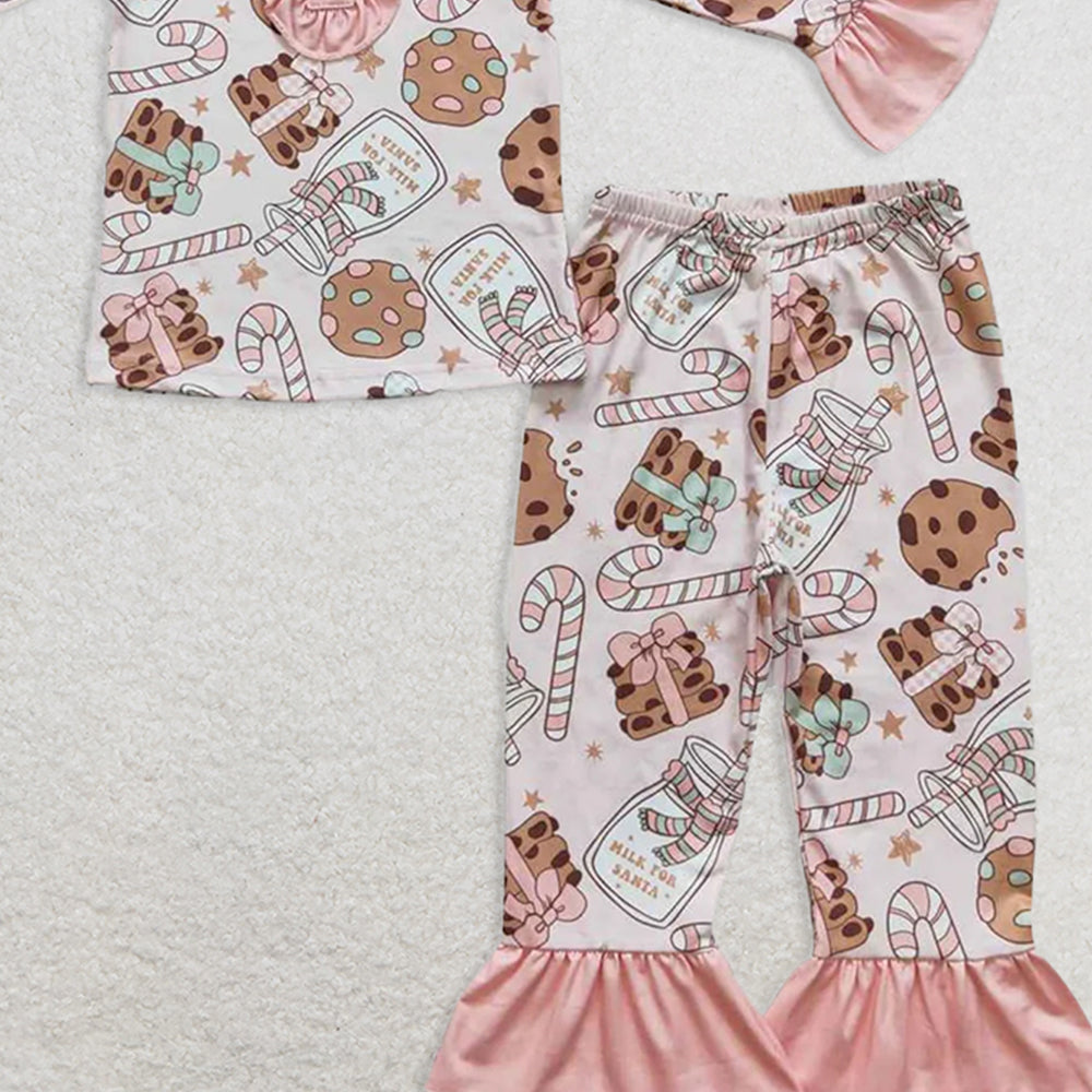 GLP0727RTS NO MOQ Baby Girls Winter Outfits Milk biscuit bottle cane pink long-sleeved trousers suit