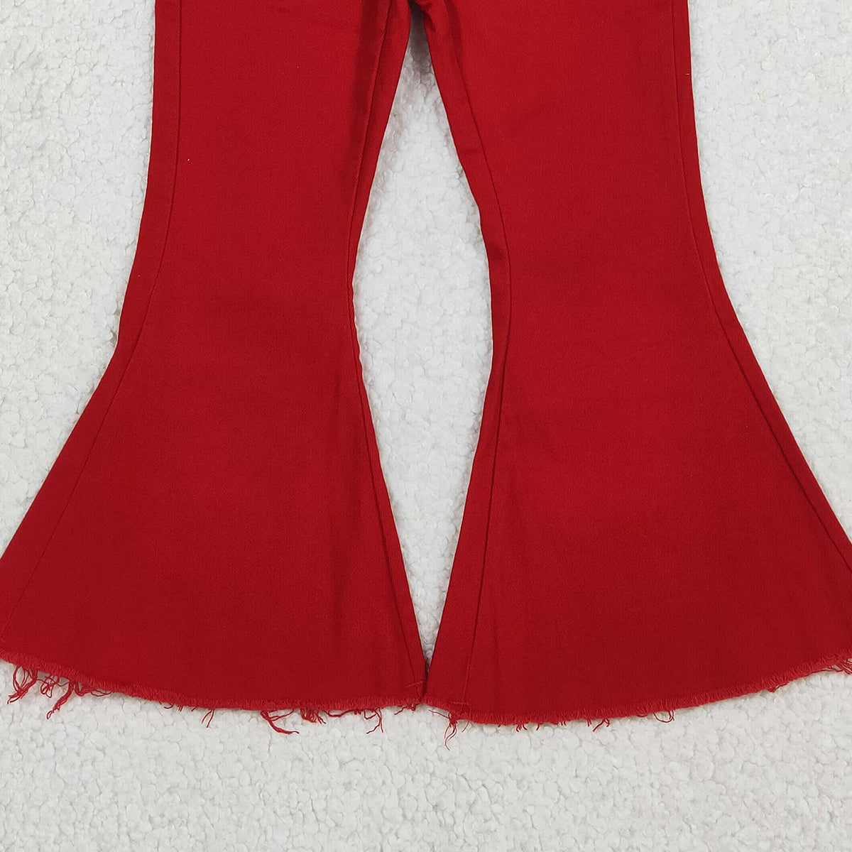 12.5 RTS NO MOQ （In stock）P0083 Baby Girls Red Denim Bell Jeans Pants