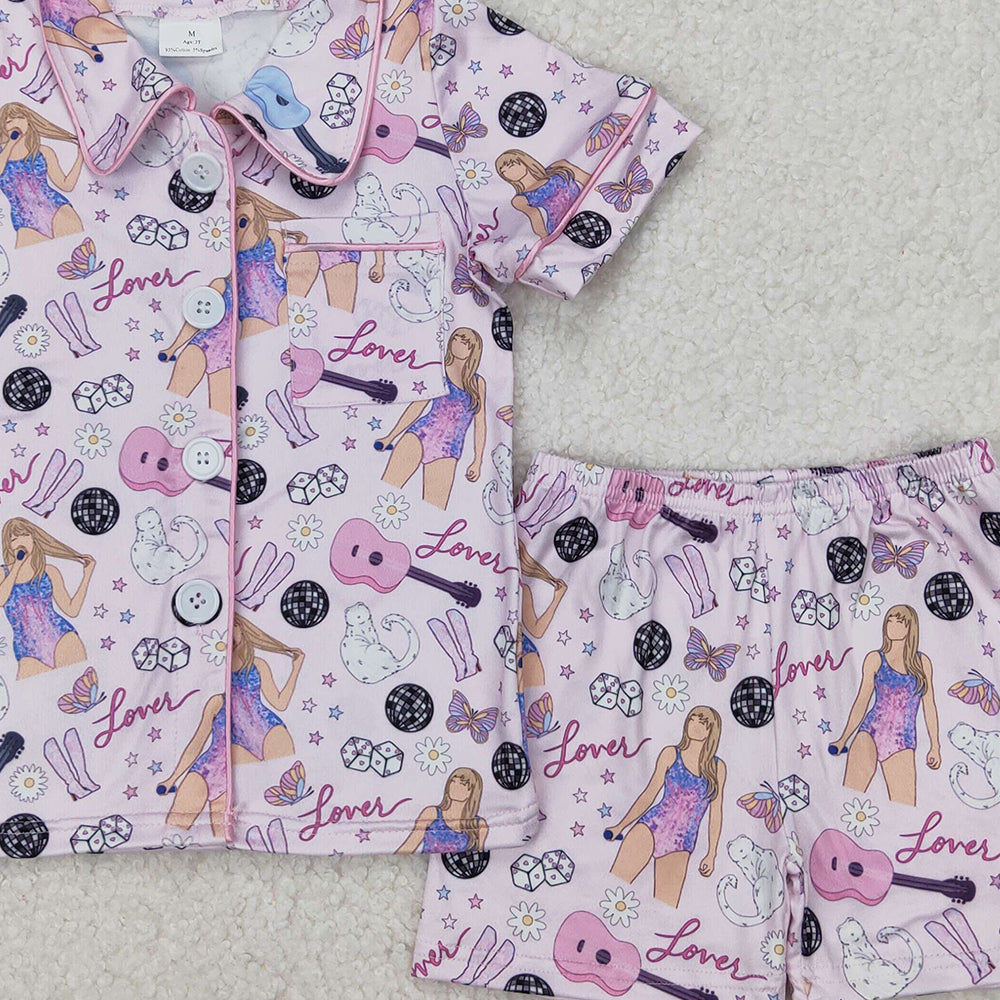 GSSO1773 New Rts No Moq 8-9 Days By Air Arrived it Short sleeves guitar boots singer girls button down pajamas