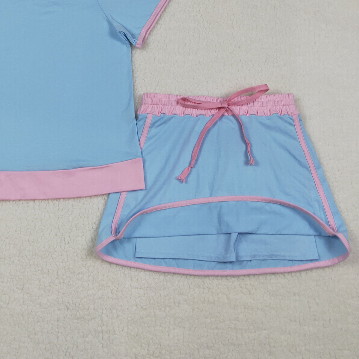 3.28 RTS NO MOQ （In stock）GSD3674 Light blue pink cotton top skirt adult women outfits