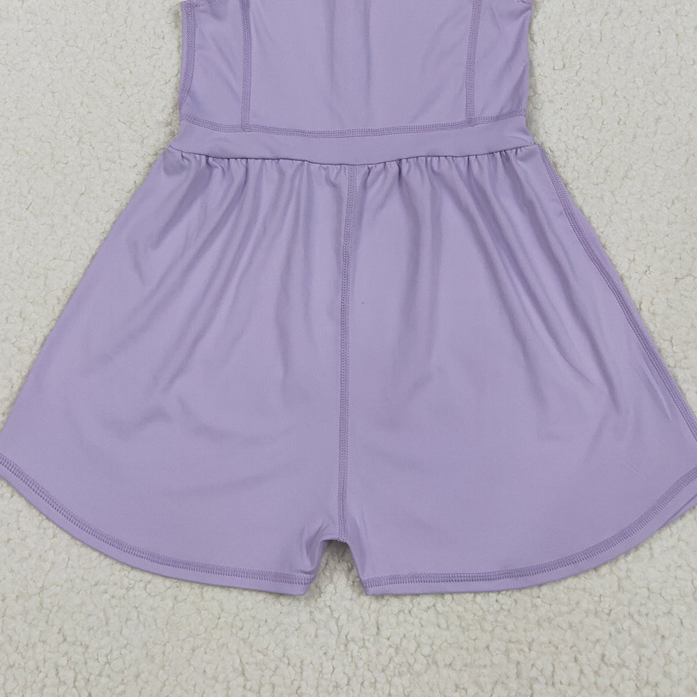 8.12  SR3020 RTS NO MOQ Baby Girls Summer Yoga Jumpsuits Baby Girls Lavender Sleeveless Yoga Jumpsuits